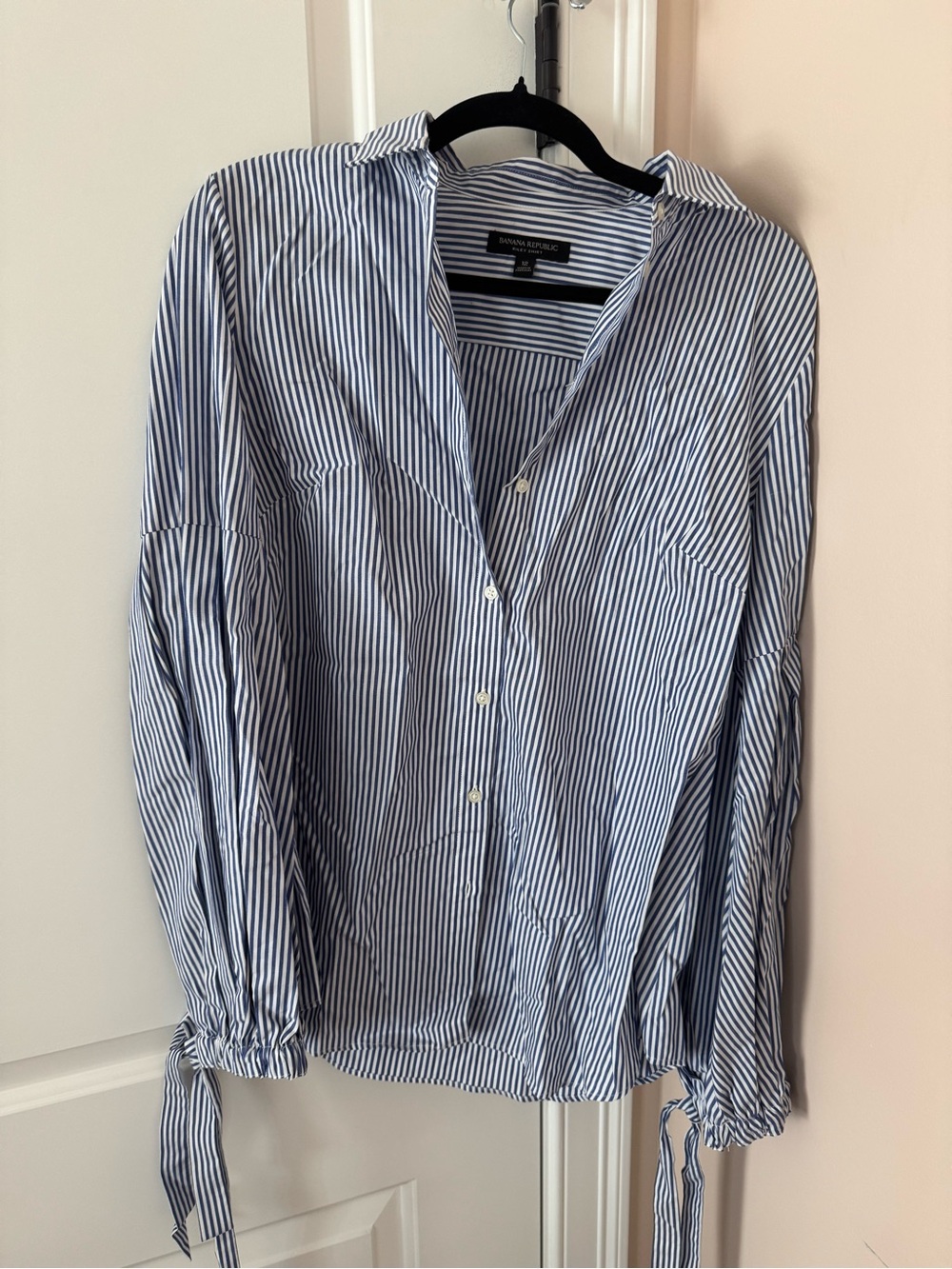Banana Republic Navy and White Striped Button-Down Shirt